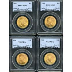 Lot of Four 1926 $10 Indian Eagles PCGS MS63