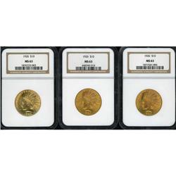 Lot of Three $10 Indian Eagles NGC MS63