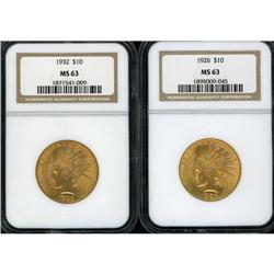 Lot of Two $10 Indian Eagles NGC MS63