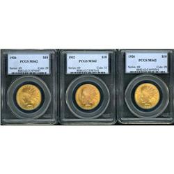 Lot of Three $10 Indian Eagles PCGS MS62