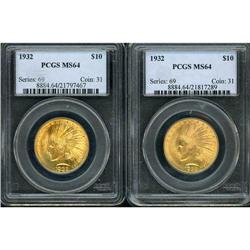 Lot of Two 1932 $10 Indian Eagles PCGS MS64