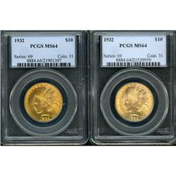 Lot of Two 1932 $10 Indian Eagles PCGS MS64