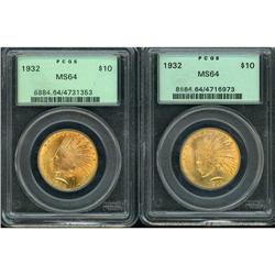 Lot of Two 1932 $10 Indian Eagles PCGS MS64