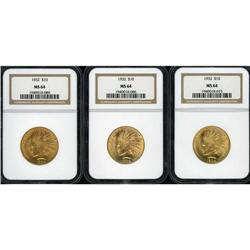 Lot of Three 1932 $10 Indian Eagles NGC MS64
