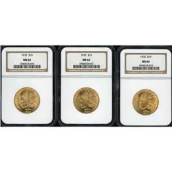 Lot of Three 1932 $10 Indian Eagles NGC MS64