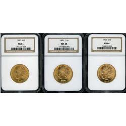 Lot of Three 1932 $10 Indian Eagles NGC MS64