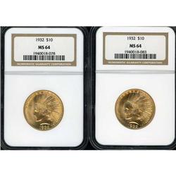 Lot of Two 1932 $10 Indian Eagles NGC MS64