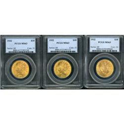 Lot of Three 1932 $10 Indian Eagles