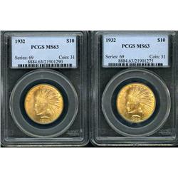 Lot of Two $10 Indian Eagles PCGS MS63