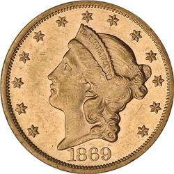 1869 $20 Liberty NGC AU58