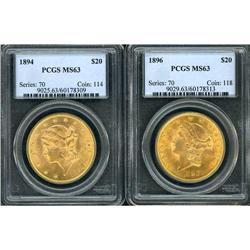 Lot of Two $20 Liberty Heads PCGS MS63