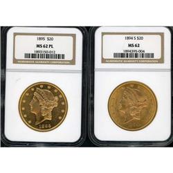 Lot of Two $20 Liberty Heads NGC MS62