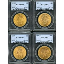 Lot of Four $20 Liberty Heads PCGS MS62