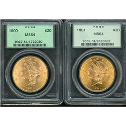 Lot of Two $20 Liberty Heads PCGS MS64