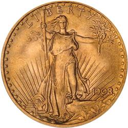 1908 $20 St. Gaudens. No Motto PCGS MS66