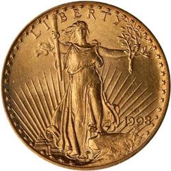1908-S $20 St. Gaudens. Motto PCGS MS64