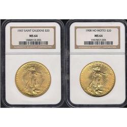 Lot of Two $20 St. Gaudens NGC MS64