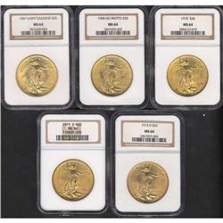 Lot of Five $20 St. Gaudens NGC MS64