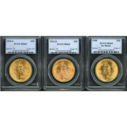 Lot of Three $20 St. Gaudens PCGS MS65