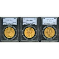 Lot of Three $20 St. Gaudens PCGS MS65