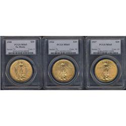 Lot of Three $20 St. Gaudens PCGS MS65