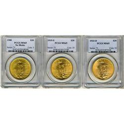 Lot of Three $20 St. Gaudens PCGS MS65