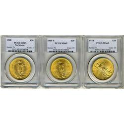Lot of Three $20 St. Gaudens PCGS MS65