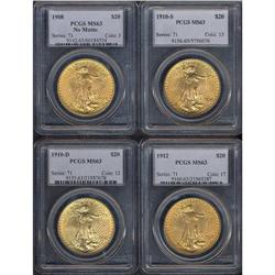 Lot of Four $20 St. Gaudens PCGS MS63