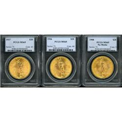Lot of Three $20 St. Gaudens PCGS MS65
