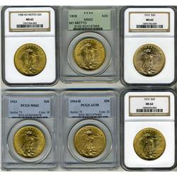 Lot of Six $20 St. Gaudens