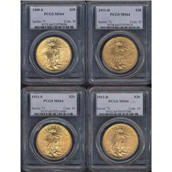 Lot of Three $20 St. Gaudens PCGS MS64