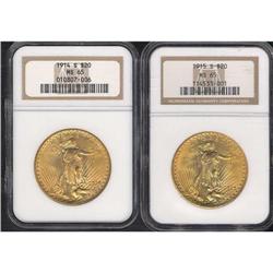 Lot of Two $20 St. Gaudens NGC MS65