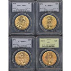 Lot of Four $20 St. Gaudens PCGS MS64