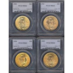 Lot of Four $20 St. Gaudens PCGS MS64