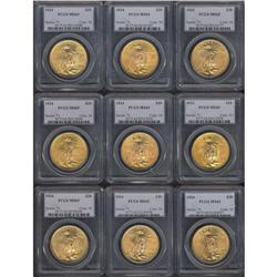 Lot of Ten $20 St. Gaudens PCGS MS65