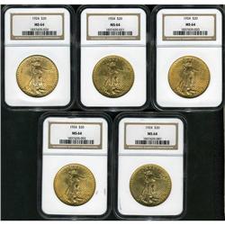 Lot of Ten $20 St. Gaudens NGC MS64