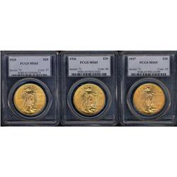 Lot of Three $20 St. Gaudens PCGS MS65