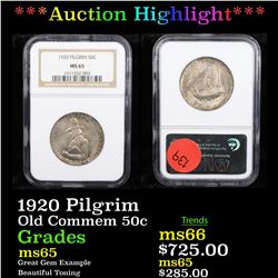 ***Auction Highlight*** NGC 1920 Pilgrim Old Commem Half Dollar 50c Graded ms65 By NGC (fc)