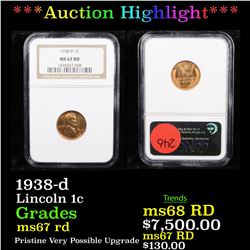 ***Auction Highlight*** 1938-d Lincoln Cent 1c Graded ms67 rd By NGC (fc)