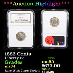 ***Auction Highlight*** NGC 1883 Cents Liberty Nickel 5c Graded ms64 By NGC (fc)