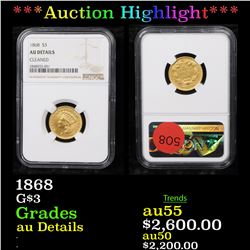 ***Auction Highlight*** NGC 1868 Three Dollar Gold 3 Graded au Details By NGC (fc)