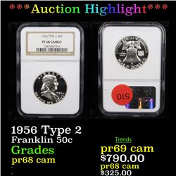 Proof ***Auction Highlight*** NGC 1956 Type 2 Franklin Half Dollar 50c Graded pr68 cam By NGC (fc)