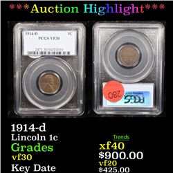 ***Auction Highlight*** 1914-d Lincoln Cent 1c Graded vf30 By PCGS (fc)