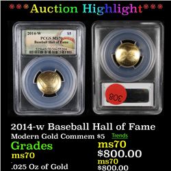 ***Auction Highlight*** PCGS 2014-w Baseball Hall of Fame Modern Commem $5 Gold Graded ms70 By PCGS 