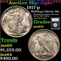 ***Auction Highlight*** 1917-p Walking Liberty Half Dollar 50c Graded Choice+ Unc By USCG (fc)