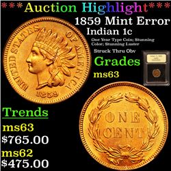***Auction Highlight*** 1859 Mint Error Indian Cent 1c Graded Select Unc By USCG (fc)