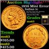Image 1 : ***Auction Highlight*** 1859 Mint Error Indian Cent 1c Graded Select Unc By USCG (fc)