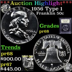 Proof ***Auction Highlight*** 1956 Type 1 Franklin Half Dollar 50c Graded GEM++ Proof By USCG (fc)