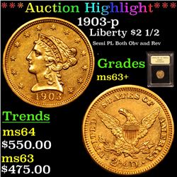 ***Auction Highlight*** 1903-p Gold Liberty Quarter Eagle $2 1/2 Graded Select+ Unc By USCG (fc)