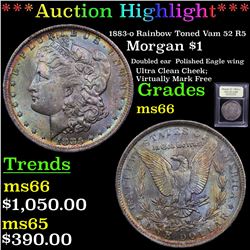 ***Auction Highlight*** 1883-o Rainbow Toned Vam 52 R5 Morgan Dollar $1 Graded GEM+ Unc By USCG (fc)